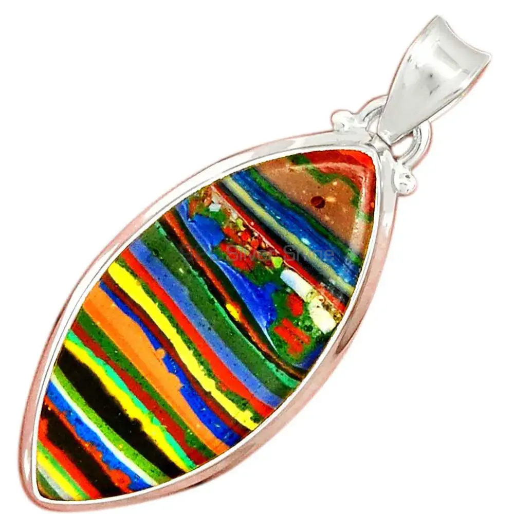 925 Sterling Silver Handmade Pendants In Rainbow Calsilica Gemstone Jewelry 925SP148_8