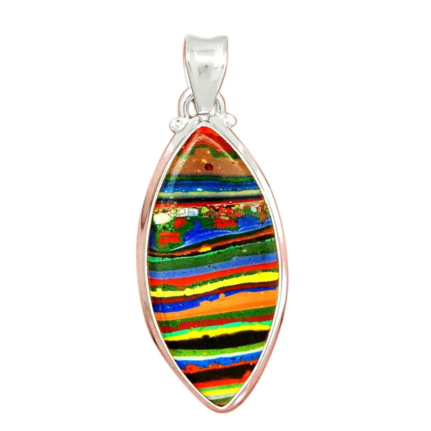 925 Sterling Silver Handmade Pendants In Rainbow Calsilica Gemstone Jewelry 925SP148_9