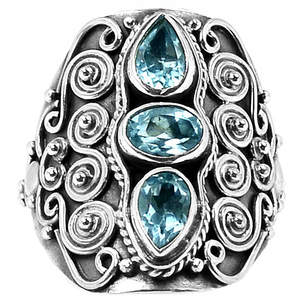 925 Sterling Silver Rings In Genuine Blue Topaz Gemstone 925SR1013_0