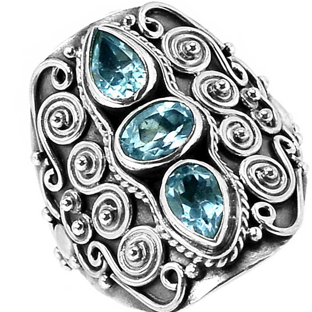 925 Sterling Silver Rings In Genuine Blue Topaz Gemstone 925SR1013_1