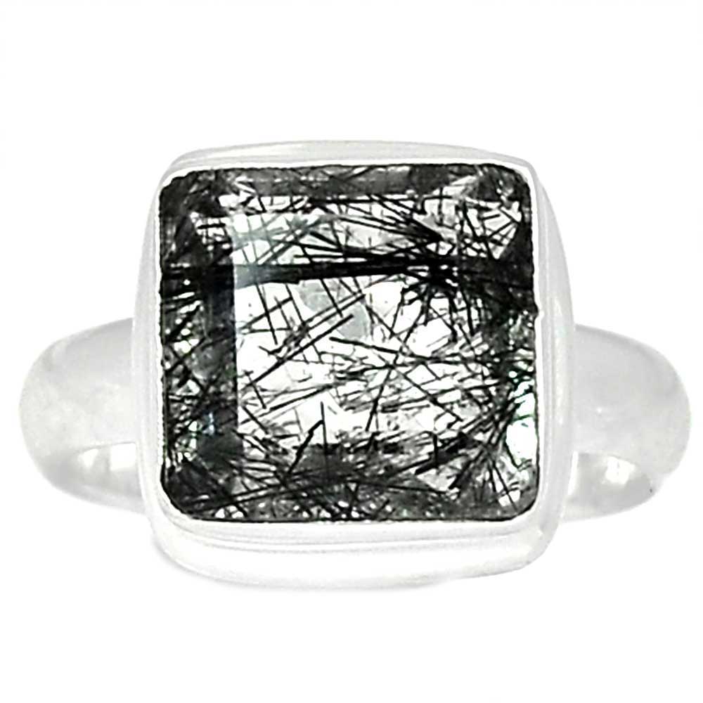 925 Sterling Silver Rings In Natural Black Rutile Gemstone 925SR1011