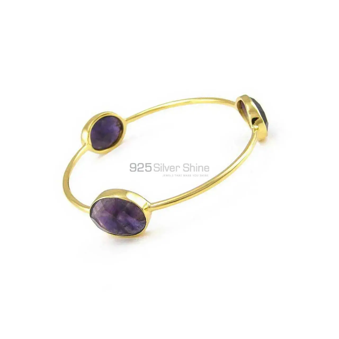 Amethyst Gemstone Bracelet In Gold Plated 925 Silver Jewelry 925SSB67_0