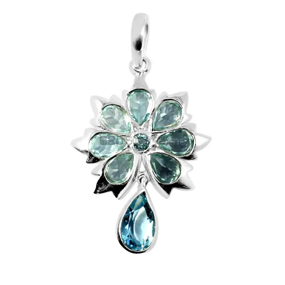 Blue Topaz Gemstone Handmade Pendants In Solid Sterling Silver Jewelry 925SP226-3_0