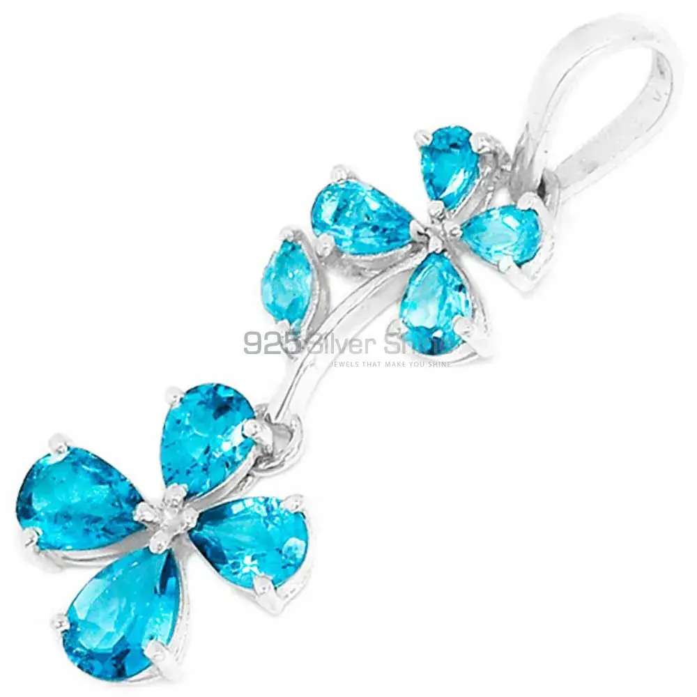 Blue Topaz Gemstone Handmade Pendants In Solid Sterling Silver Jewelry 925SP296-4_0