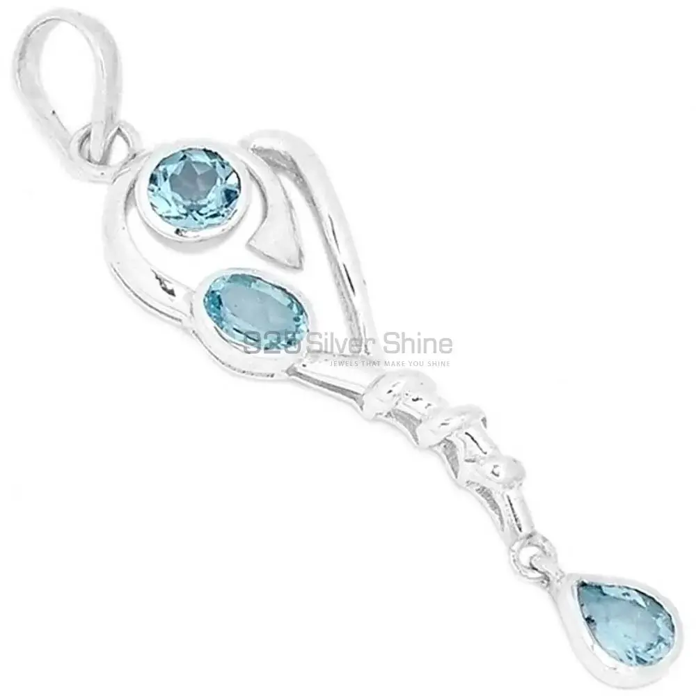 Blue Topaz Gemstone Handmade Pendants In Solid Sterling Silver Jewelry 925SSP333-2_0