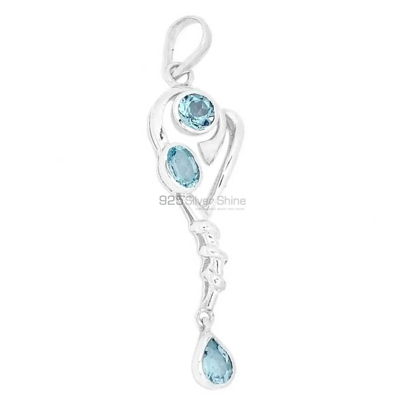 Blue Topaz Gemstone Handmade Pendants In Solid Sterling Silver Jewelry 925SSP333-2_1