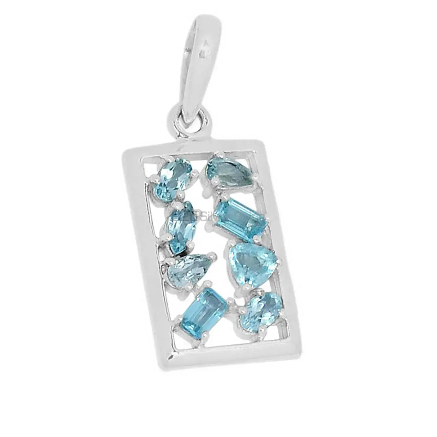 Fine Sterling Silver Pendants In Blue Topaz Gemstone Jewelry 925SSP305-1_1