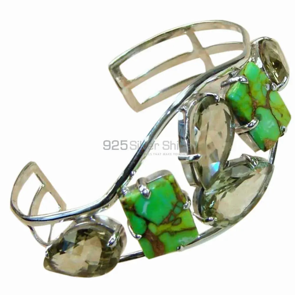 Green Copper Multi Gemstone Cuff angles In 925 Sterling Silver Jewelry 925SSB130_0