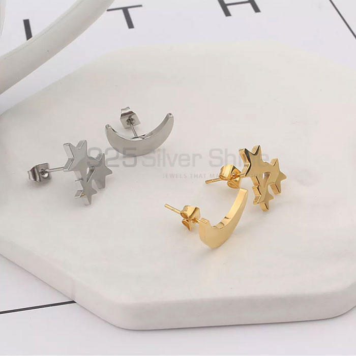 Moon Star Stud Earring In 925 Silver Jewelry MOME388_1
