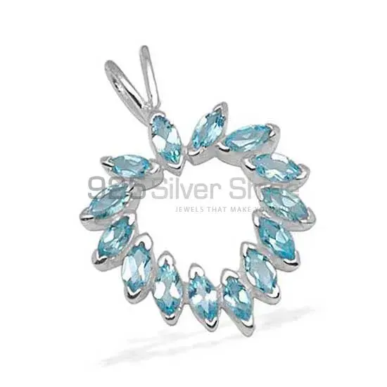 Solid Sterling Silver Handmade Pendants In Blue Topaz Gemstone Jewelry 925SP1377_0