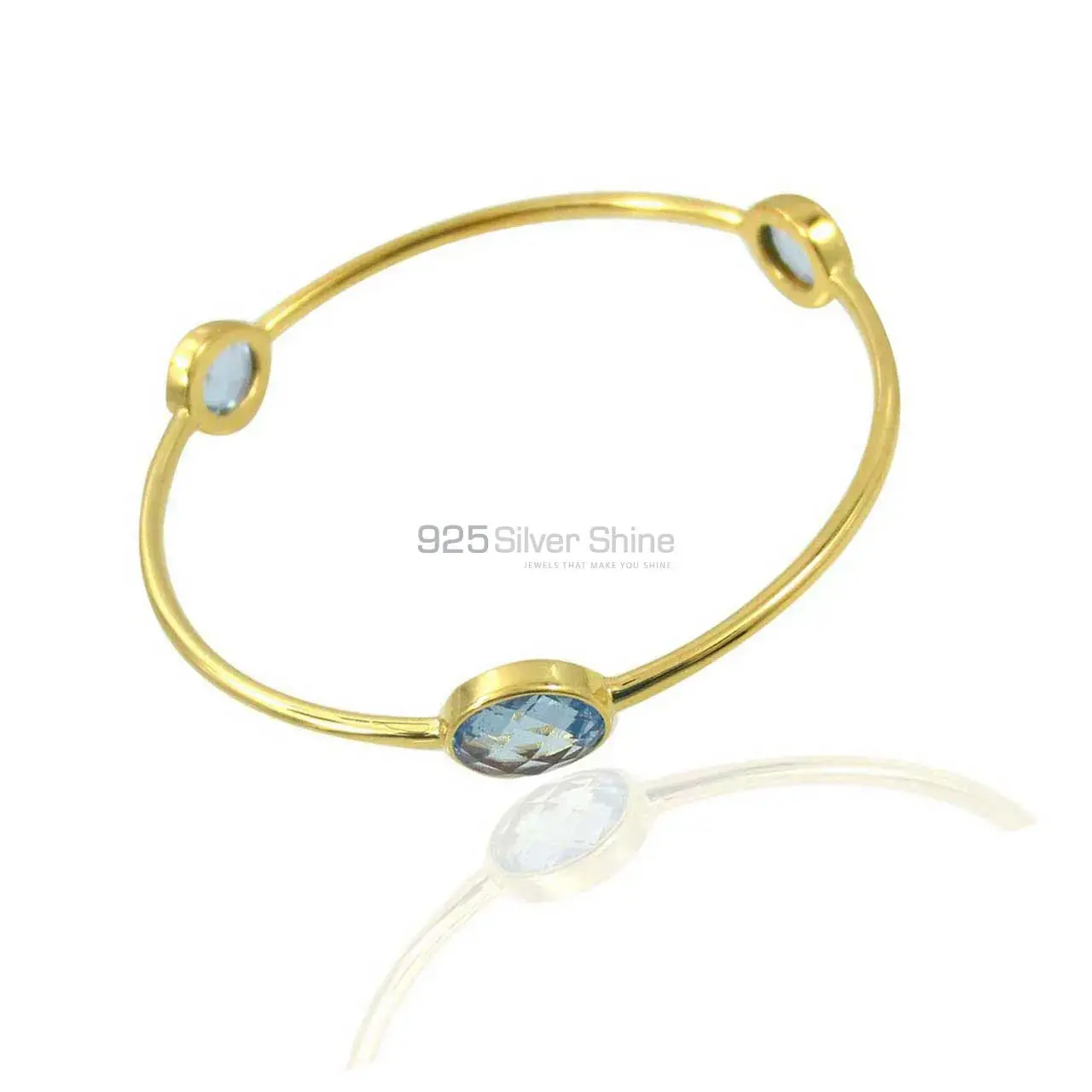 Synthetic Blue Topaz Gemstone Handmade Bracelet In 925 Silver Gold Vermeil 925SSB76_0