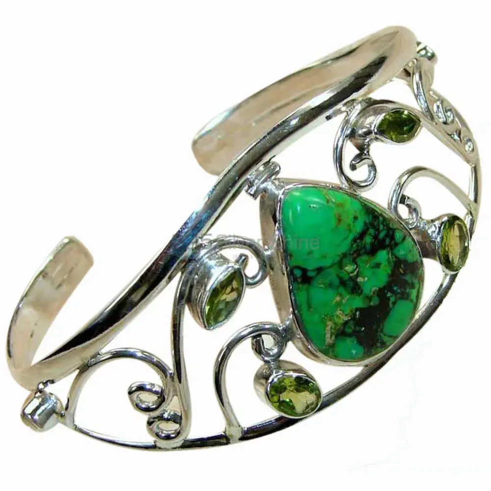 Turquoise & Peridot Gemstone Cuff Bangles In Solid 925 Silver 925SSB119_0