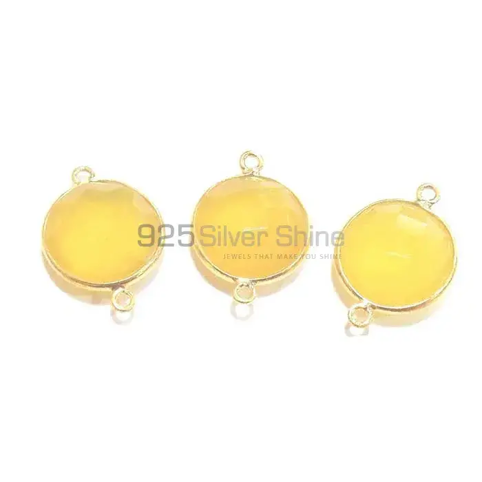 Yellow Chalcedony Round Gemstone Double Bail Bezel Sterling Silver Connector 925GC191_1